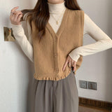 Knitted Vest Women's 2025 New Wear Early Spring Wooden Ear-Side Sweater Vest Stacked Shoulder Woman