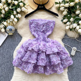 French Sweet Atmosphere Feel Bra Dress Women Summer Three-Dimensional Flowers Small Hot Babes Ponmp Short Skirt