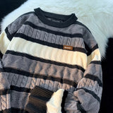 Striped Design Round Collar Hooded Long-Sleeved Sweater Women's Autumn And Winter Wear Loose Sweet Knitted Bottom Top