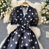 Dinner Dress Female High-End Light Luxury Famous Bubble Bubble Sleeve Dress Design Feel Waist Strap Fluffy French Dress