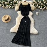 Small-Scale Vintage Hollow Crocheted Shoulder Sling Knitted Shirt Two Sets Of Women's Half-Dress