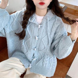2025 Autumn New Spring And Autumn Lazy Soft Knitted Cardigan Soft Knitted Cardigan Soft Tie Blue Hooded Sweater Coat Women Autumn And Winter