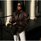 2025 Early Spring New Women's Retro Coffee Brown Leather Coat Women