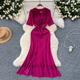 Cisterous Woman Sexy Collar Short Sleeve Dress Female High-End Royal Sister Repair Hot Diamond Open Fork Long Fishtail Dress