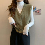 Knitted Vest Women's 2025 New Wear Early Spring Wooden Ear-Side Sweater Vest Stacked Shoulder Woman