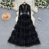 French Light Luxury Famous æÂ Heavy Industry Embroidery Embroidery To Close The Waist Net Velvet Pong Pong Dress Female Thin Temperament Elegant Dress