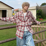 Vintage Grinding Plaid Long-Sleeved Shirt Men And Women Cleanfit Handsome Couple The Same Fried Street Coat