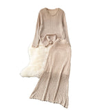 Korean Early Spring Wearing A Lazy Knitting Suit Women's Design Hollow Top Dress Two Sets Of Tide