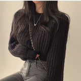 Korean Chic Spring And Autumn Fashion Temperament With Loose Lazy Simple Short Round Collar Knitting Sweater