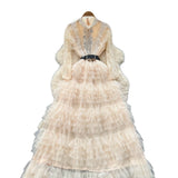 French Light Luxury Famous æÂ Heavy Industry Embroidery Embroidery To Close The Waist Net Velvet Pong Pong Dress Female Thin Temperament Elegant Dress