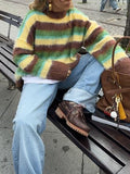 2025 Women's Autumn And Winter New Color Round-Collar Striped Knitted Sweater Fashion Loose Lazy Wind
