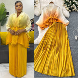 Folded Suit Female Strap To Waist Gradient Color Pressure Folding Shirt High Waist 100 Folded Skirt Two Sets