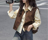 Lint Jacket 2025 Autumn New Folded Sleeveless Coat Coffee Color Loose Fashion Vest Woman