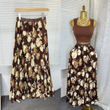 New Tight Waist High Waist Crums Sweet A-Shaped Skirt Women's Long Print 100-Fold Skirt