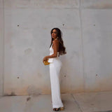 Autumn New Women's Folding Decoration High-Waist Wide Leg Pants Leak Back Hanging Neck Vest