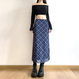 2025 Autumn New Women's College Style Retro Print Repair Height Waist Open Skirt