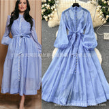 French Standing Collar Nails Drilled Full Of Star Buckle Lantern Sleeves Tied With Waist Temperament Dress Famous Party Dress Dress