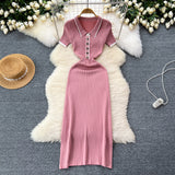 High-End Feel Dress Women 2025 New Design Color Short-Sleeved Polo Collar Knitted Ass Skirt