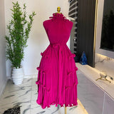 Elegant Three-Home Folded Dress Dress Wooden Ear Long Heavy Industry Pressure Folds High-End Exquisite Dress Woman