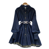 Spring Dress New Chic Hong Kong Flavor Retro High-End Relaxed Thin Irregularly T-Shirted With Waist Denim Dress Woman