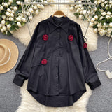 French Niche Design Three-Dimensional Flower Shirt Women's Autumn Loose Thin Ocean To Reduce The Age Of Chic Light Luxury Blouse