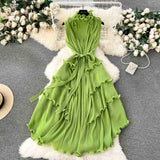 Elegant Three-Home Folded Dress Dress Wooden Ear Long Heavy Industry Pressure Folds High-End Exquisite Dress Woman