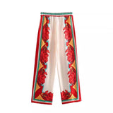 Women's Clothing Positioning Printed Bat Sleeve Loose Shirt + High Waist Loose Straight Through The Casual Pants Women's Suit