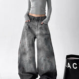 Vintage Multi-Pocket Work-Wear Ripped Jeans Women's Summer Design Feel Loose High-Rise Straight Broad Leg Pants