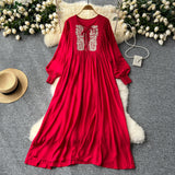 Heavy Industry Embroidery Loose Holiday Dress Women Large Size Show Lean Meat Sweet Tie With Round Lantern Sleeve Dress