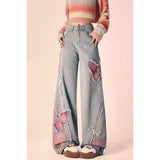 Butterfly Splicing Jeans Women Autumn And Winter Design Sense Loose Straight Pear-Shaped Casual Broad Legs Long Pants
