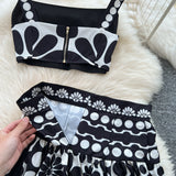 Vintage Knitted Set Women's Sleeveless Vest + Mid-Long Half-Dress Senior Geathed Two-Piece