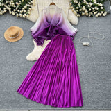 Folded Suit Female Strap To Waist Gradient Color Pressure Folding Shirt High Waist 100 Folded Skirt Two Sets