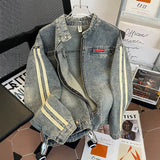 Spring And Autumn Lead Cowboy Coat Men Do Old Water Shuffle Casual Tide Oversize Retro Zipper Jacket