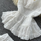 White Holiday Set Women In Summer Pure Want To Close Waist Hanging Neck Lace Splicing Sling Vest Fairy Chiffon Half-Body Skirt