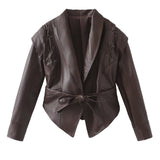 2025 Early Spring New Women's Retro Coffee Brown Leather Coat Women