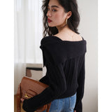 One-Word Shoulder Sweater Autumn And Winter Lazy Wind Loose Retro Wear Bottom Shoulder Collar Knitted Blouse Female Retro Style