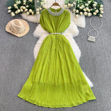 Light Luxury Famous Heavy Industry Nail Ball Collar Dress Women Summer Waist Thin 100 Fold Elegant Dress Dress Dress