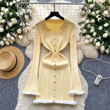 Light Luxury Famous Knitted Dress Woman Autumn Wooden Ear Over The Collar To Slim Beautiful Sister Mid-Long Dress