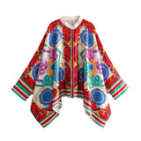 Women's Clothing Positioning Printed Bat Sleeve Loose Shirt + High Waist Loose Straight Through The Casual Pants Women's Suit