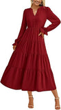 2025 Autumn Long Dress Long Sleeve V-Neck Layered Lotle Leaves By The A-Line Cocktail Party