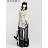 High Street Ins Do Old Tuxed Hole Jeans Women's New High-Rise Loose Thin Leg Pants