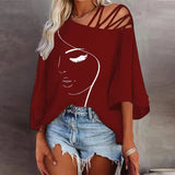 New Autumn Fashion Splicing Loose Leisure Blouse Lady Print T-Shirt