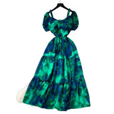 French Famous Breeze Mashed Flowers Bubble Sleeves With Dress Women Summer Waist Repair Royal Sister Temperament Beautiful Long Dress