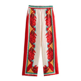 Women's Clothing Positioning Printed Bat Sleeve Loose Shirt + High Waist Loose Straight Through The Casual Pants Women's Suit