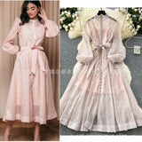 French Standing Collar Nails Drilled Full Of Star Buckle Lantern Sleeves Tied With Waist Temperament Dress Famous Party Dress Dress