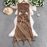 Autumn And Winter Small Fragrant Style Set Of Women's Short Cardigan Coat + Sling Net Yarn Dress Two Sets