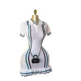 Little Scented Knitted Dress Woman's New French Retro Collar Bump Color Waist Thin Leaf Side Sweater Skirt