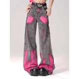 High Street Graffiti-Print Straight Jeans Women High-Rise Thin Legs Loose-Fall Tug On The Ground Long Pants Tide