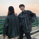 Men's Coat Leather Jacket Couple Dress Spring And Autumn Trend Handsome Loose Large-Size Locomotive Clothes Men And Women