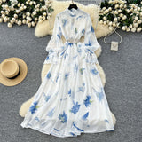 French Elegant Dress Women 2025 New Fashion Set To Collect Waist Thin Temperament Print Chiffon Over-Capped Skirt